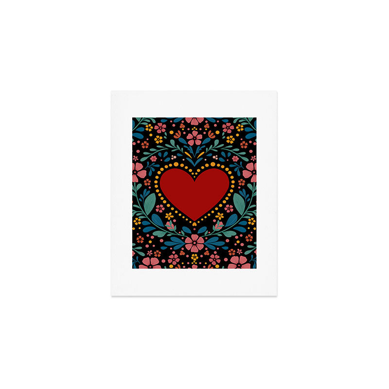 Heart with flolk flowers Art Print Gallery Image 1