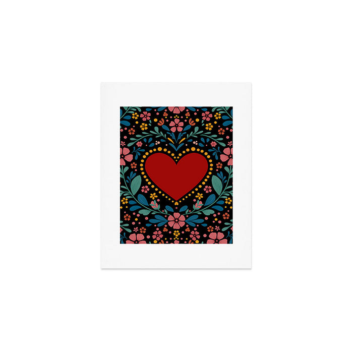 Heart with flolk flowers Art Print Gallery Image 1