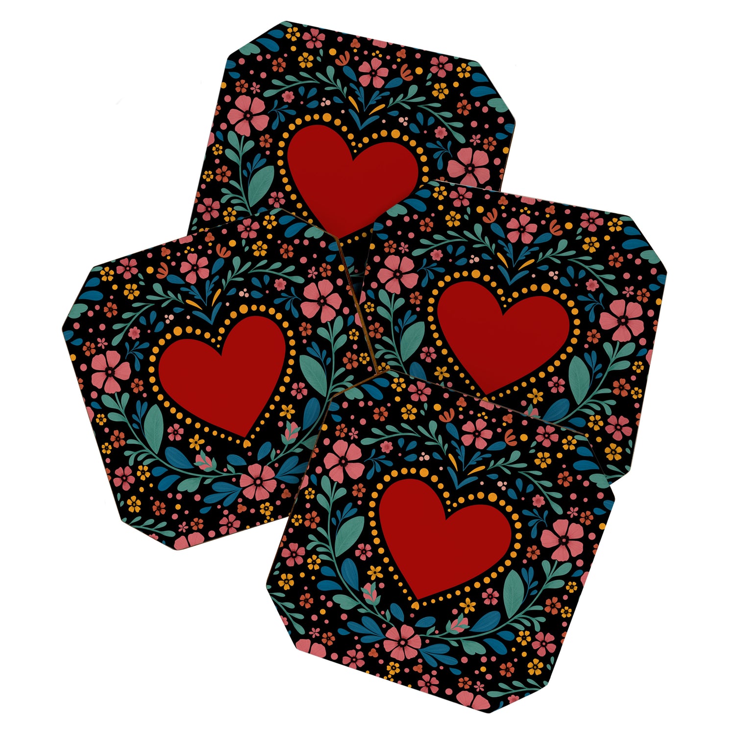 Heart with flolk flowers Coaster Gallery Image 1