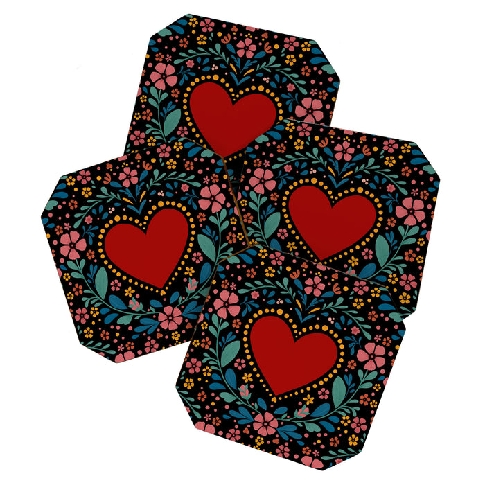 Heart with flolk flowers Coaster Gallery Image 1