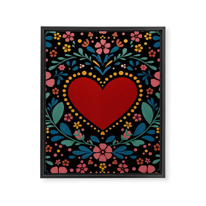 Heart with flolk flowers Framed Canvas Print Gallery Image 1