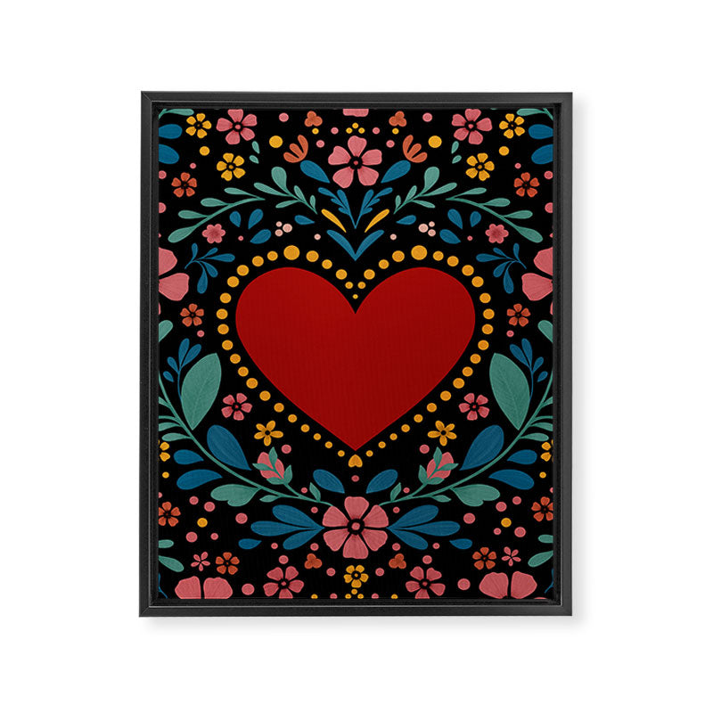 Heart with flolk flowers Framed Canvas Print Gallery Image 8