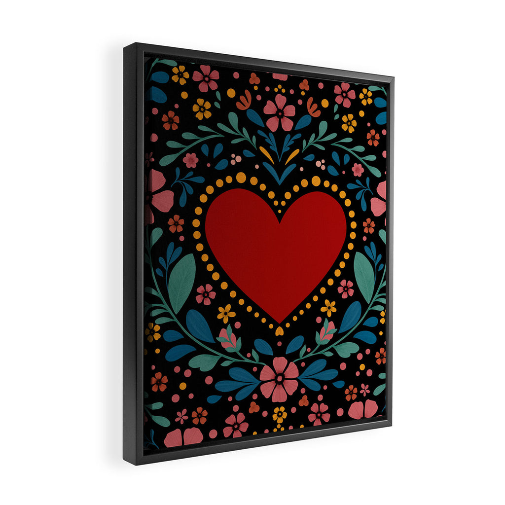 Heart with flolk flowers Framed Canvas Print Gallery Image 2