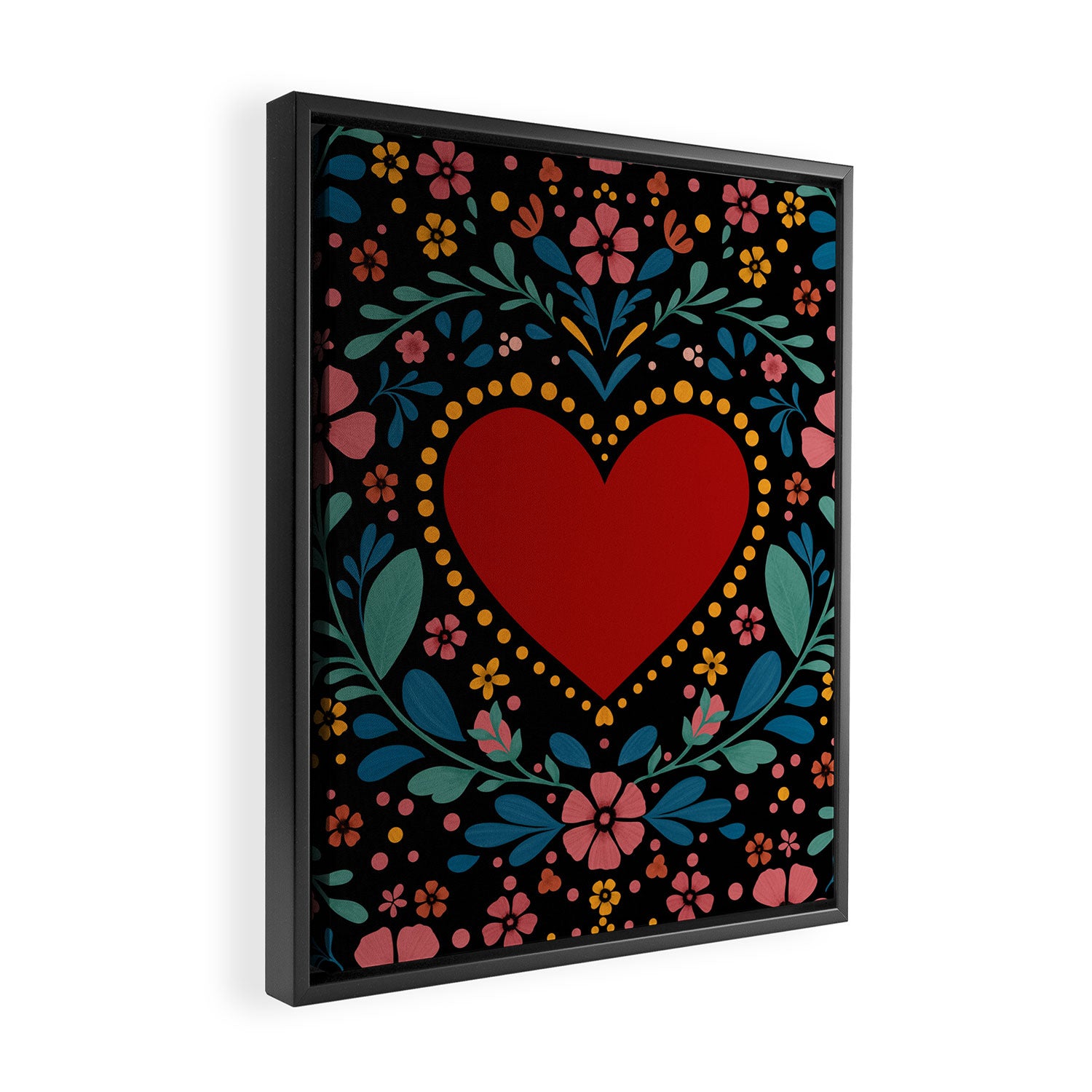 Heart with flolk flowers Framed Canvas Print Gallery Image 2