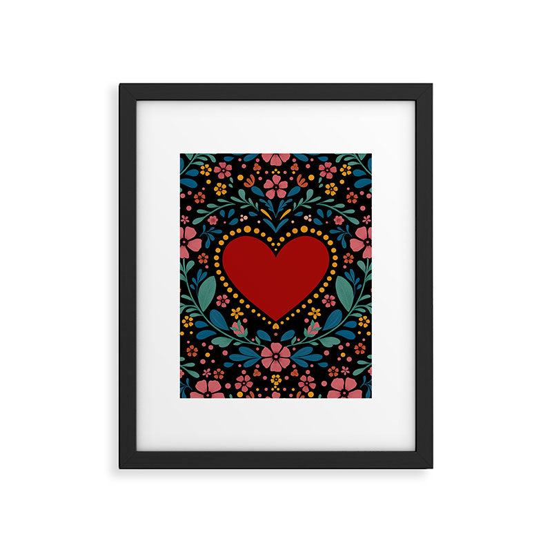 Heart with flolk flowers Framed Art Print Gallery Image 6