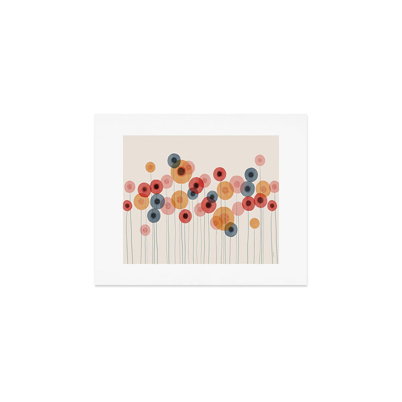 Landscape of flowers and dandelions Art Print Gallery Image 1