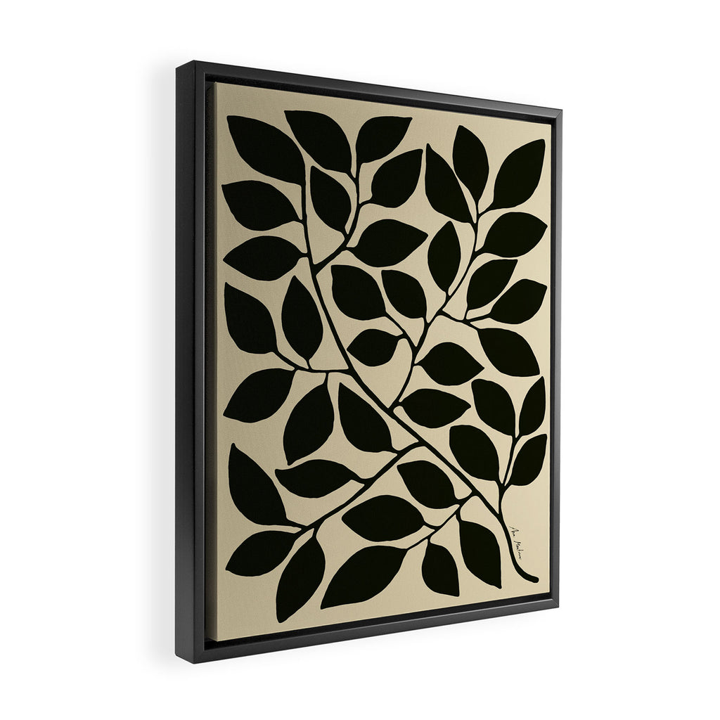 leaves black and white Framed Canvas Print Gallery Image 2