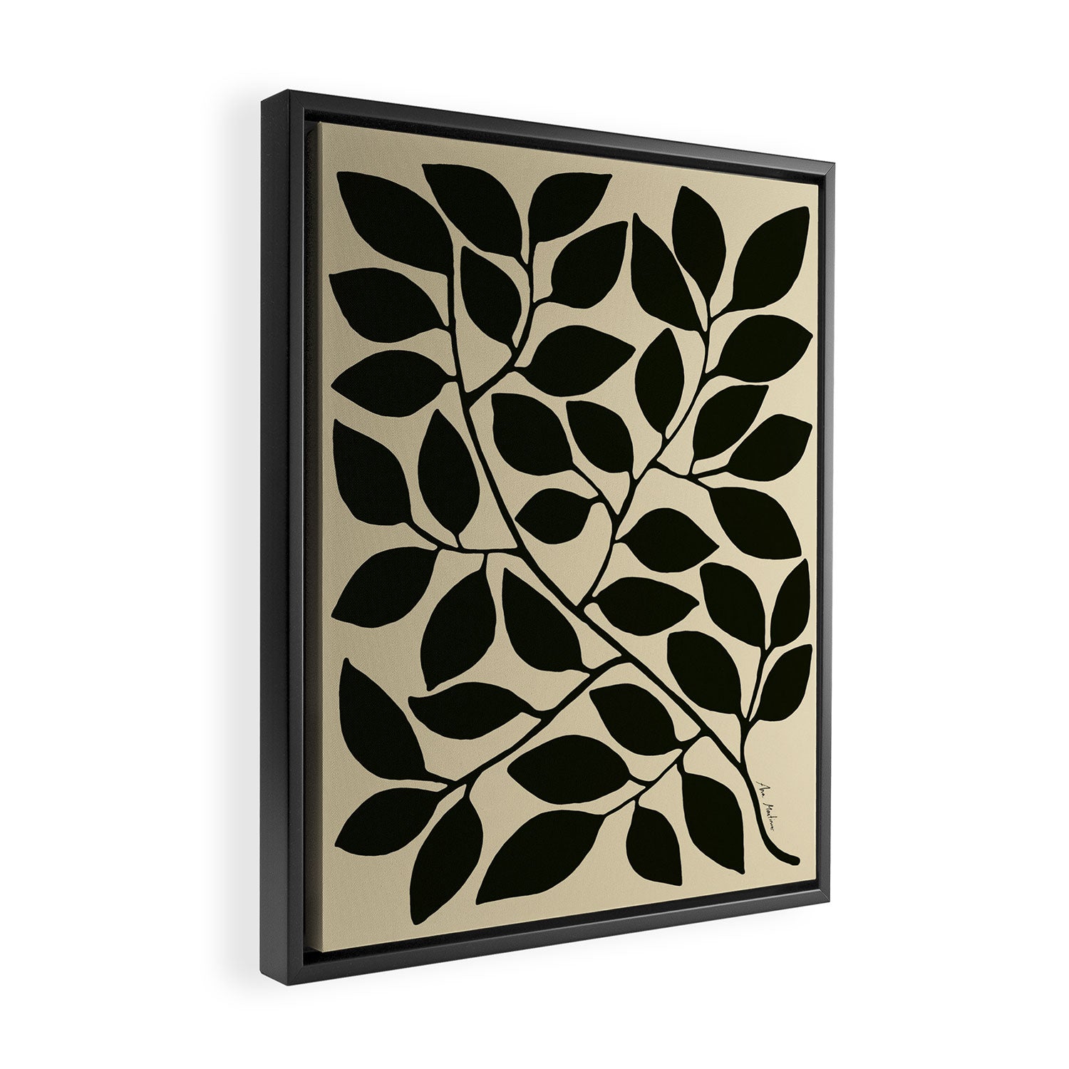 leaves black and white Framed Canvas Print Gallery Image 2