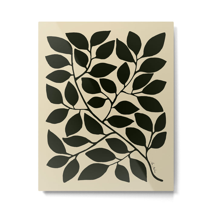leaves black and white Metal Print Gallery Image 1