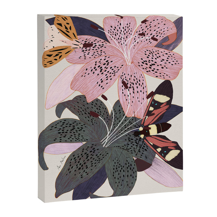 Lilies and butterflies insects Canvas Print Gallery Image 1