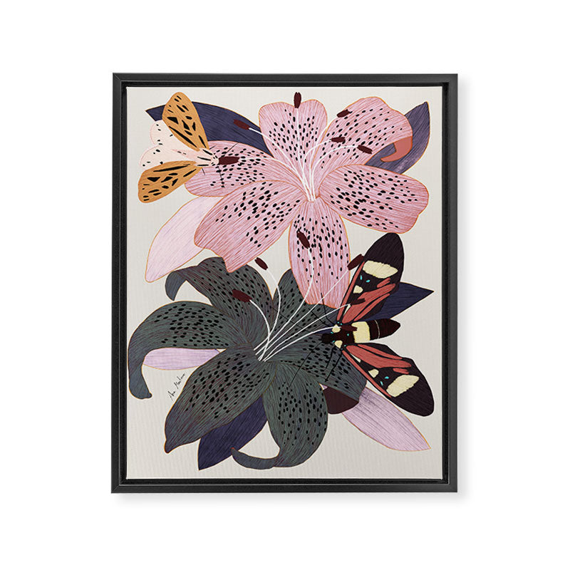 Lilies and butterflies insects Framed Canvas Print Gallery Image 6