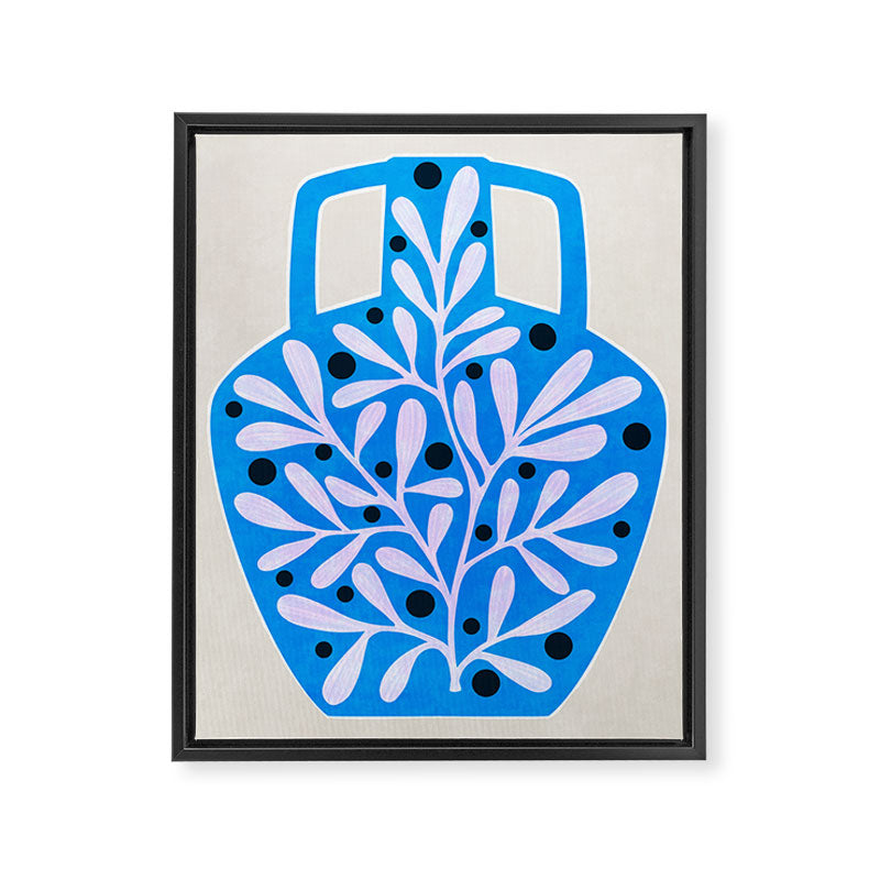 Mediterramean blue vase and leaves Framed Canvas Print Gallery Image 8