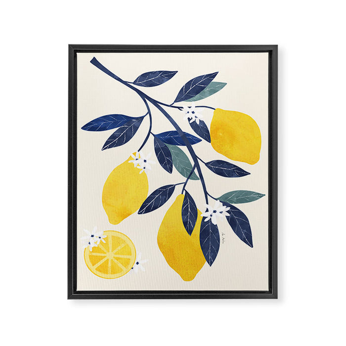 Mediterranean lemon branch pattern Framed Canvas Print Gallery Image 1