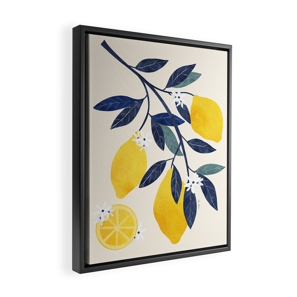 Mediterranean lemon branch pattern Framed Canvas Print Gallery Image 2