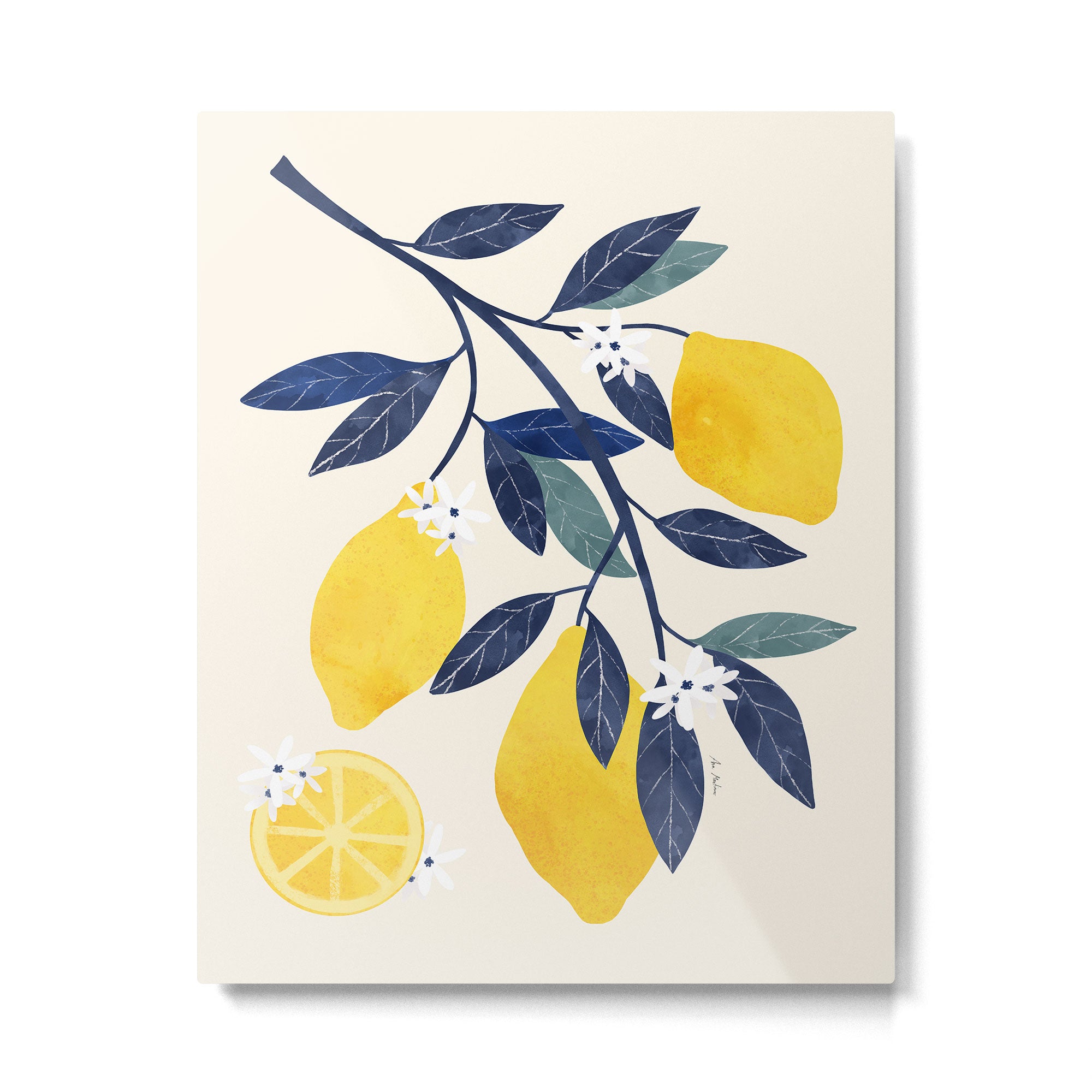 Mediterranean lemon branch pattern Metal Print Gallery Image 4