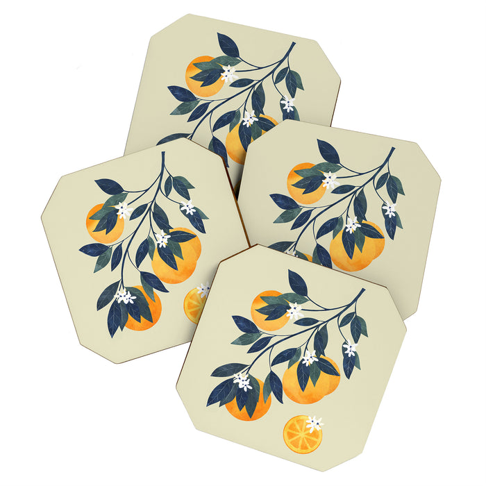 Oranges branch and flowers Coaster Gallery Image 1