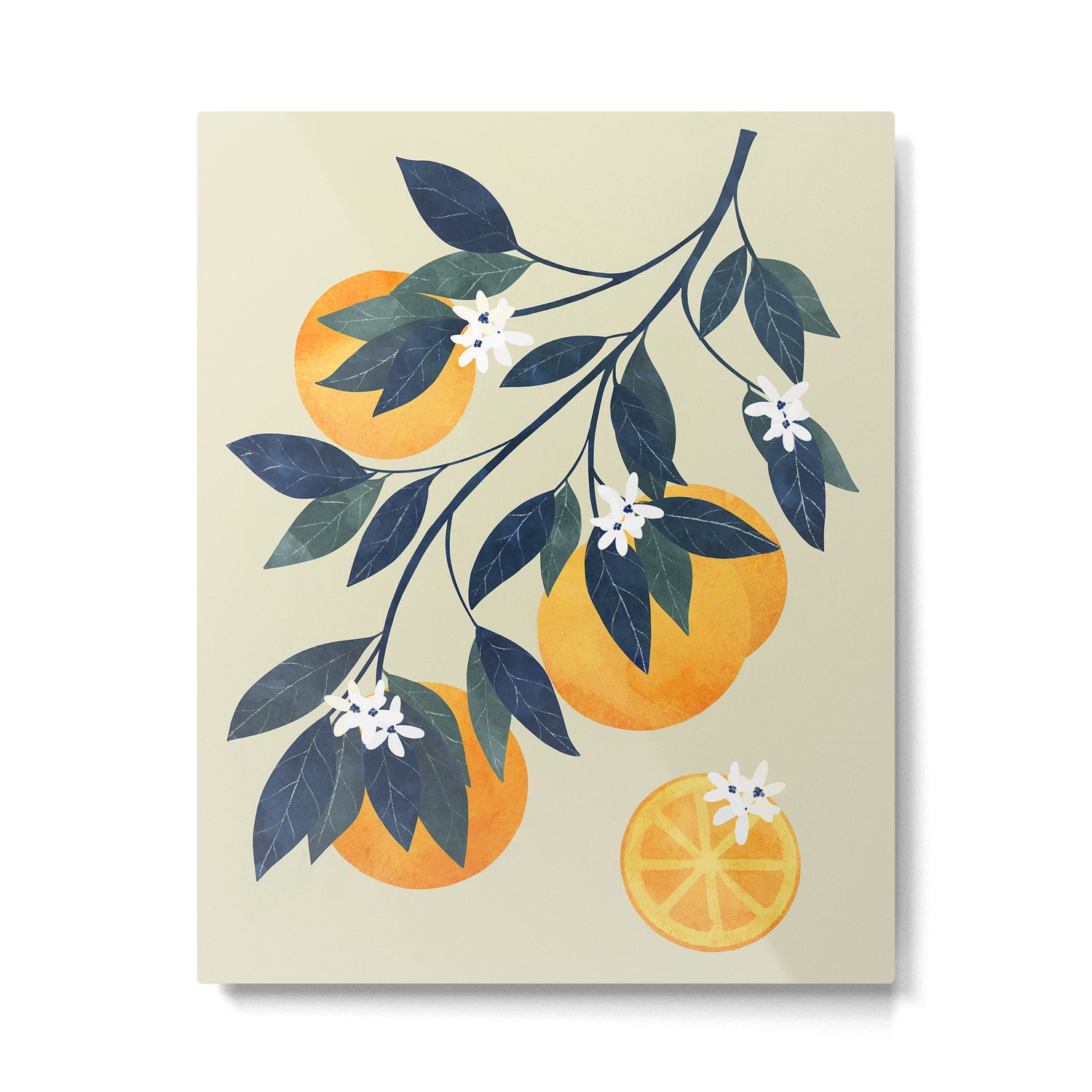Oranges branch and flowers Metal Print Gallery Image 4
