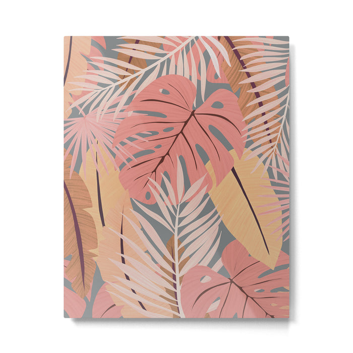 Pink tropical leaves Metal Print Gallery Image 1