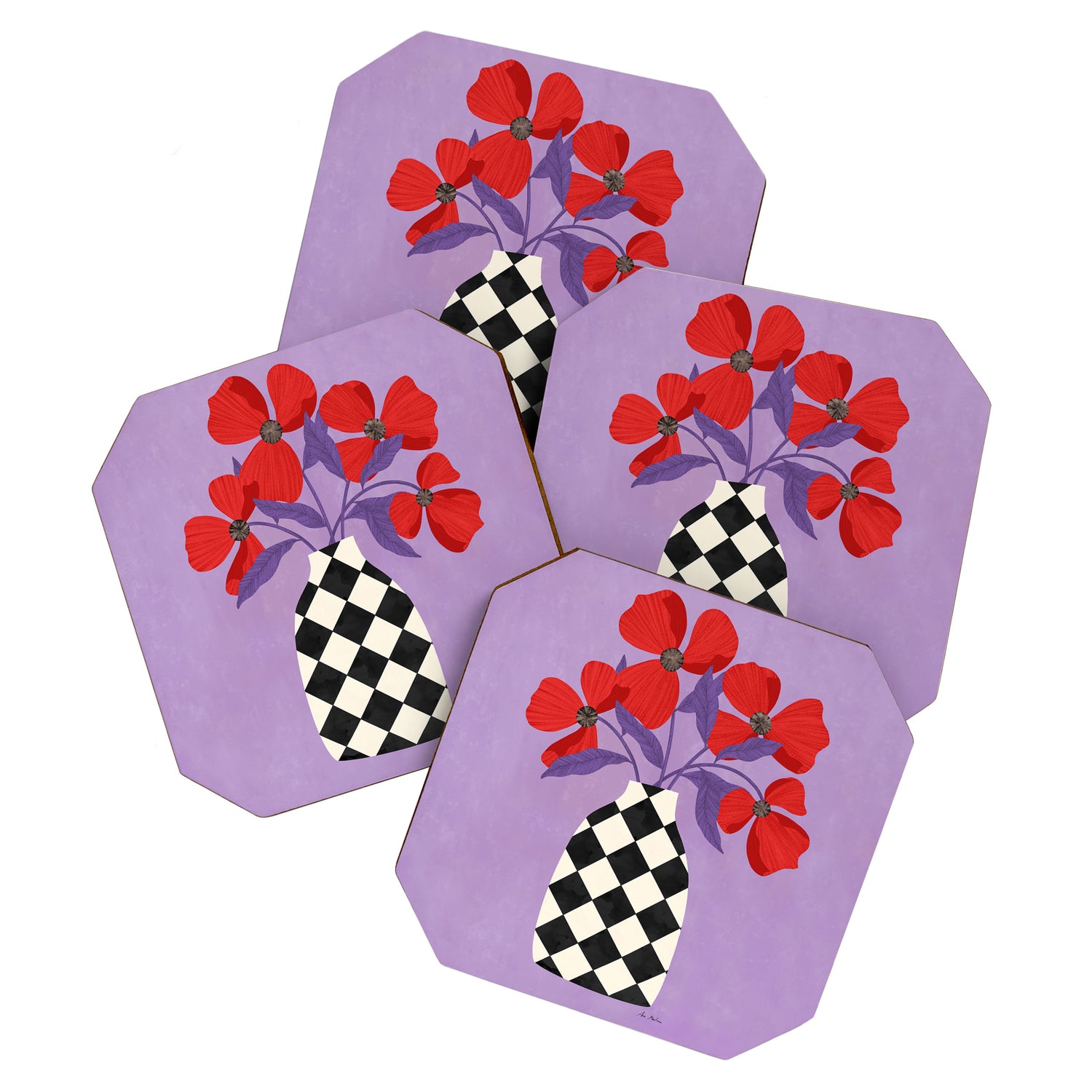 Poppies and vase of squares and diamonds Coaster Gallery Image 1