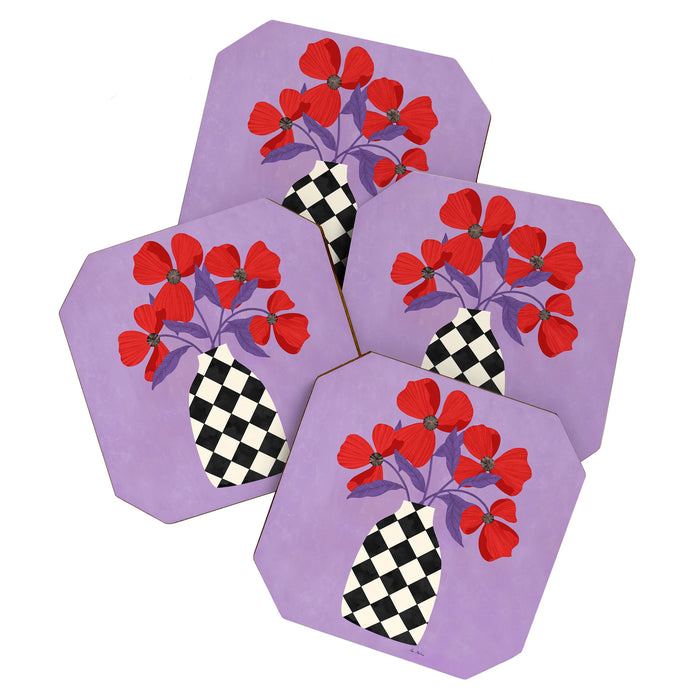 Poppies and vase of squares and diamonds Coaster Gallery Image 1