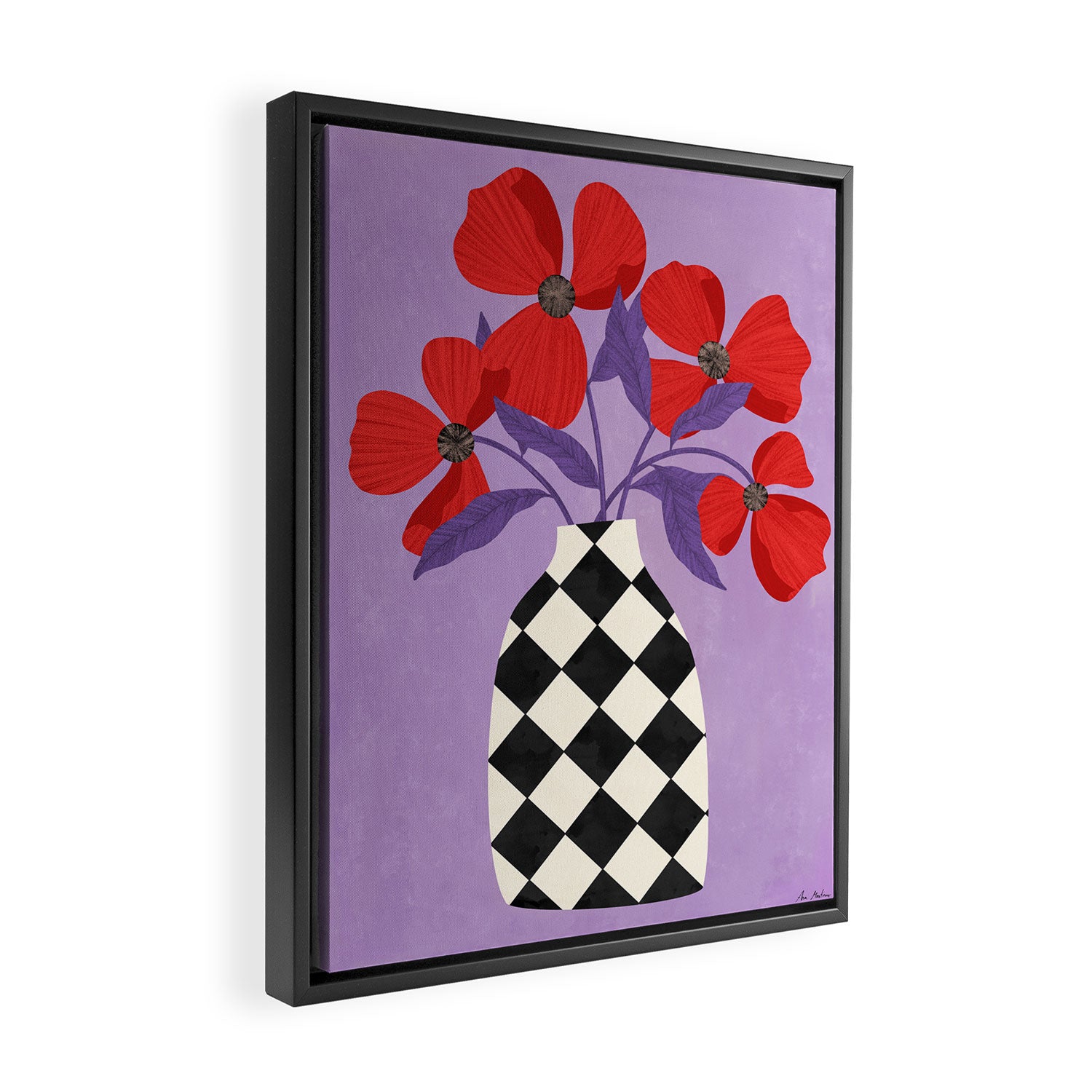 Poppies and vase of squares and diamonds Framed Canvas Print Gallery Image 2