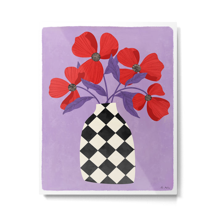 Poppies and vase of squares and diamonds Metal Print Gallery Image 1
