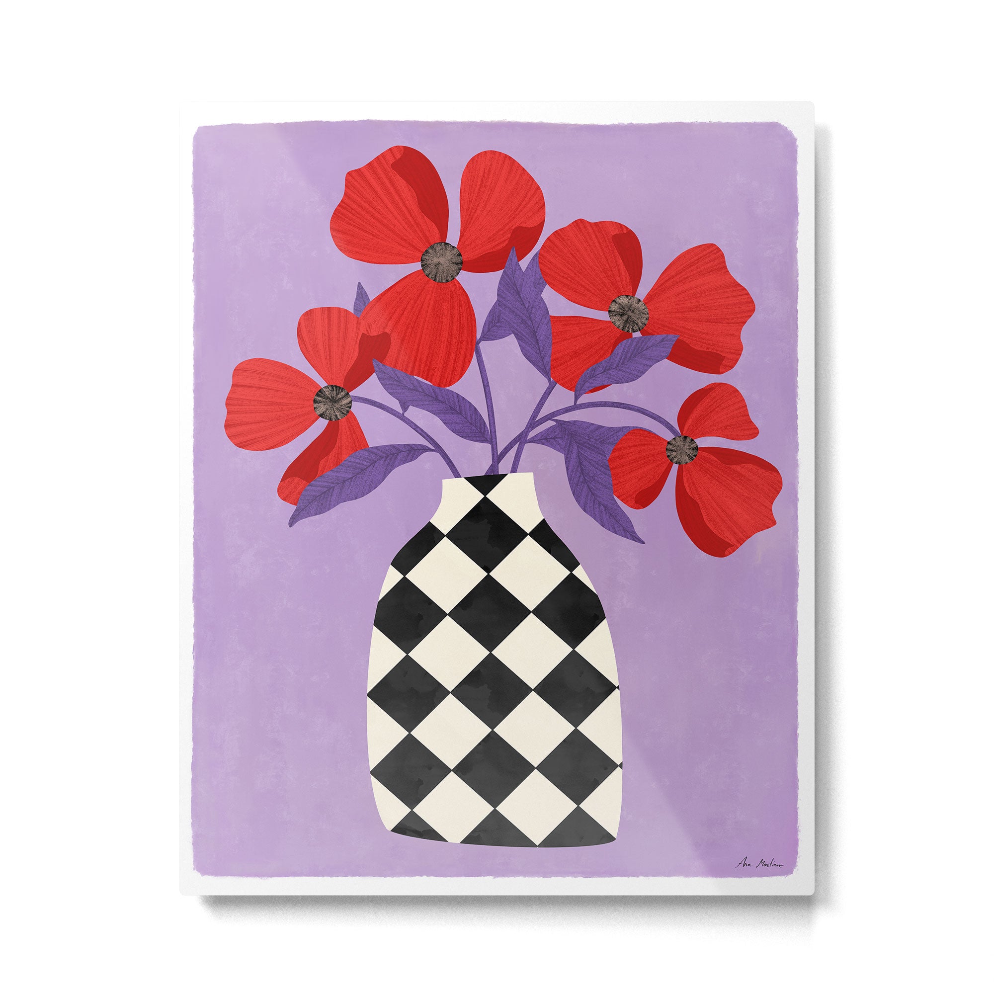 Poppies and vase of squares and diamonds Metal Print Gallery Image 4