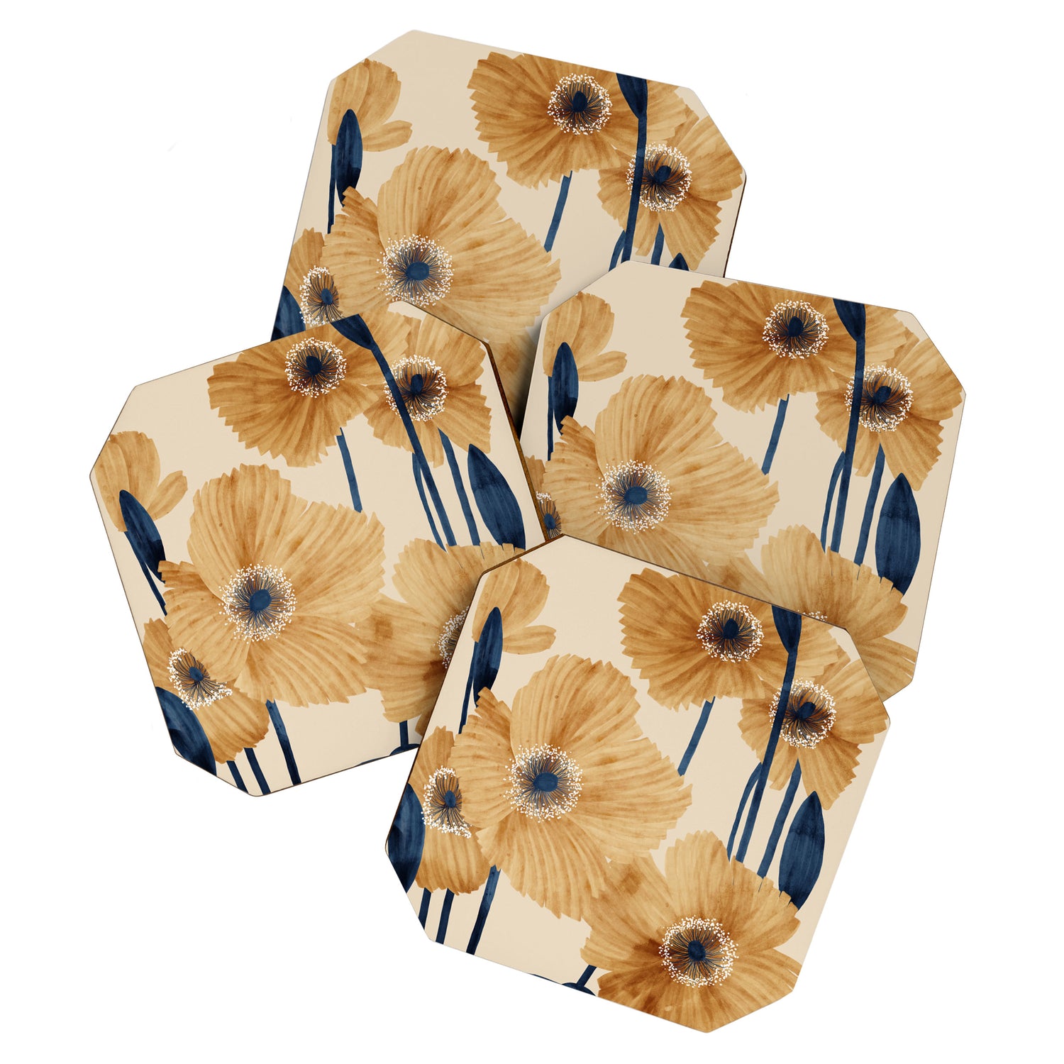Poppies flowers watercolor Coaster Gallery Image 1