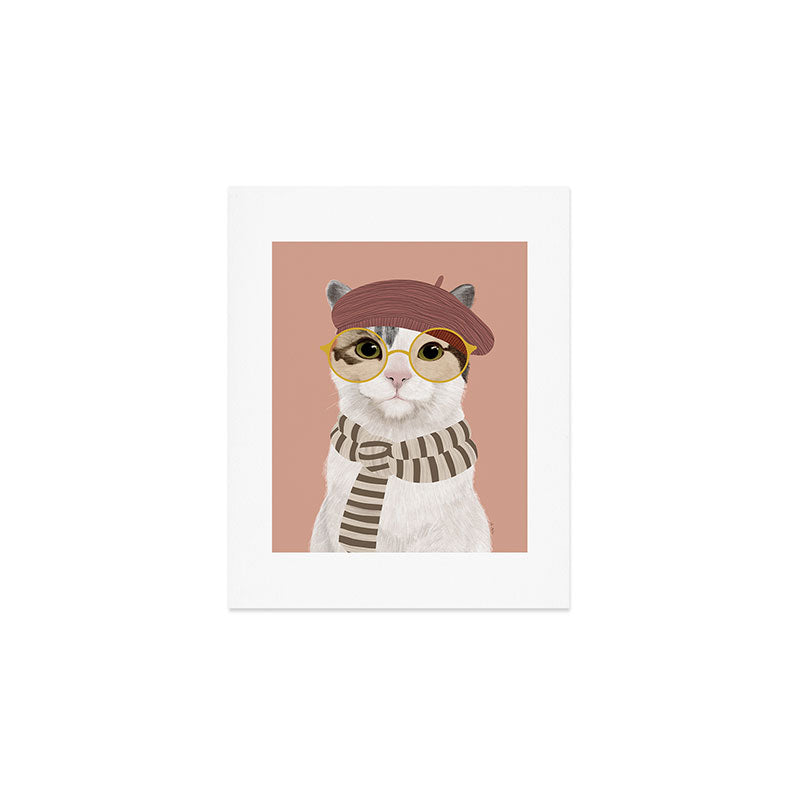 Portrait of a cat with a beret Art Print Gallery Image 1