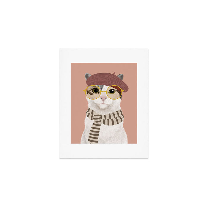 Portrait of a cat with a beret Art Print Gallery Image 1