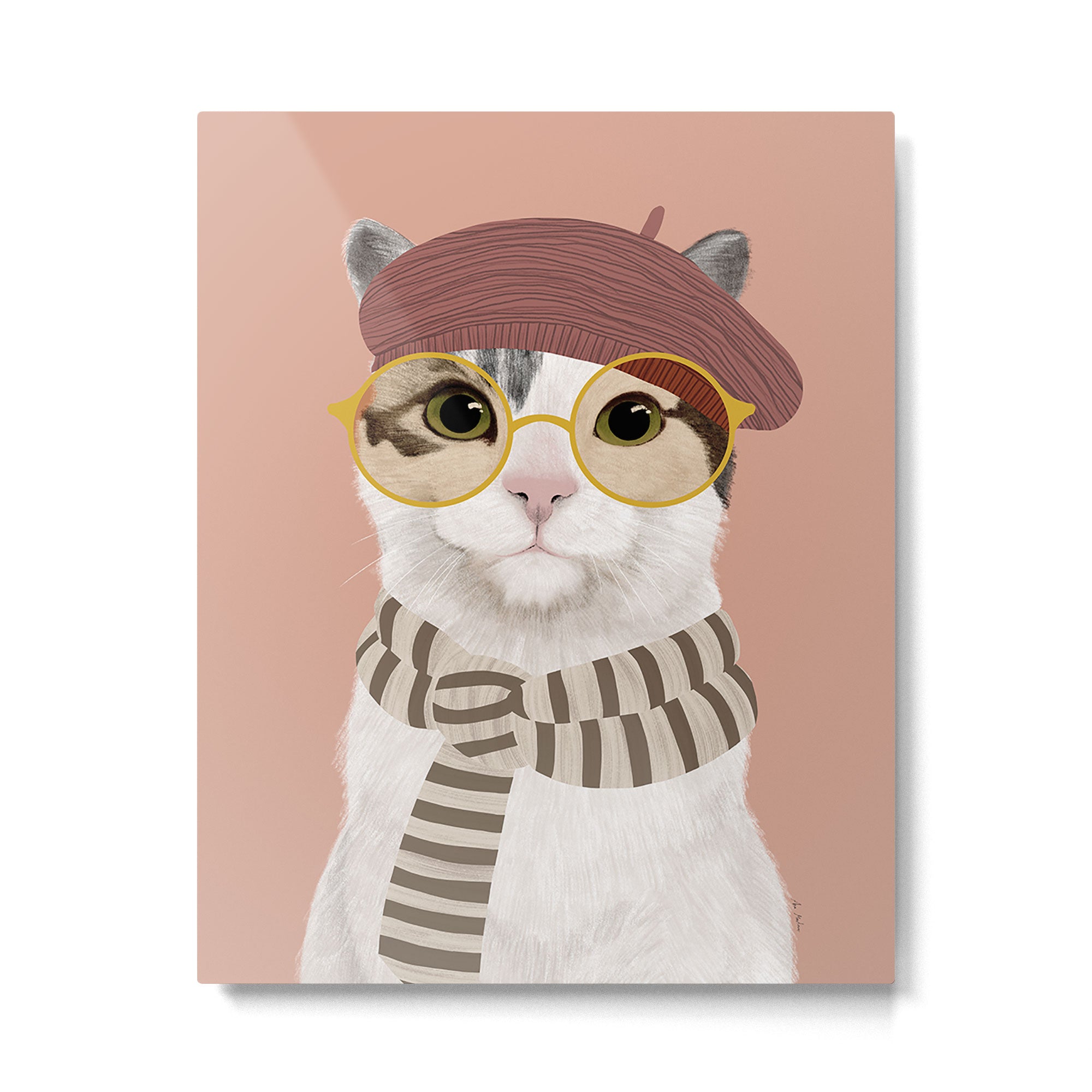 Portrait of a cat with a beret Metal Print Gallery Image 4