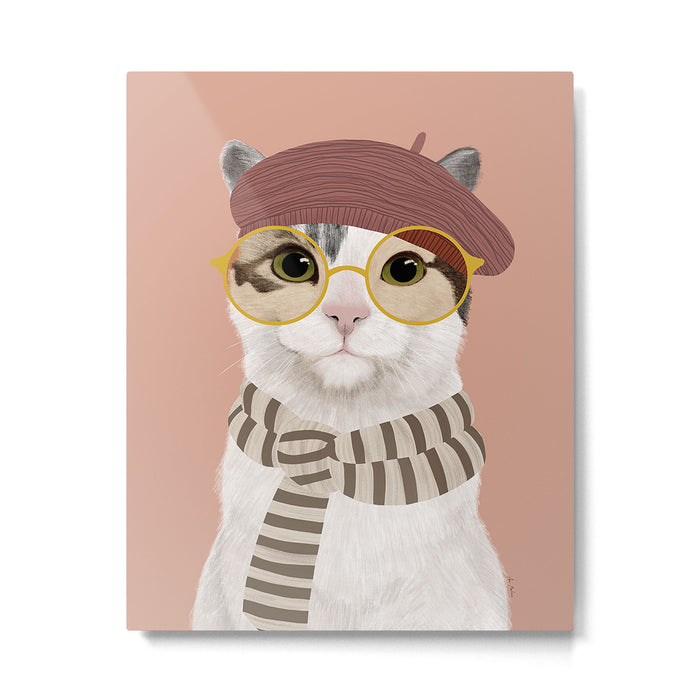 Portrait of a cat with a beret Metal Print Gallery Image 1