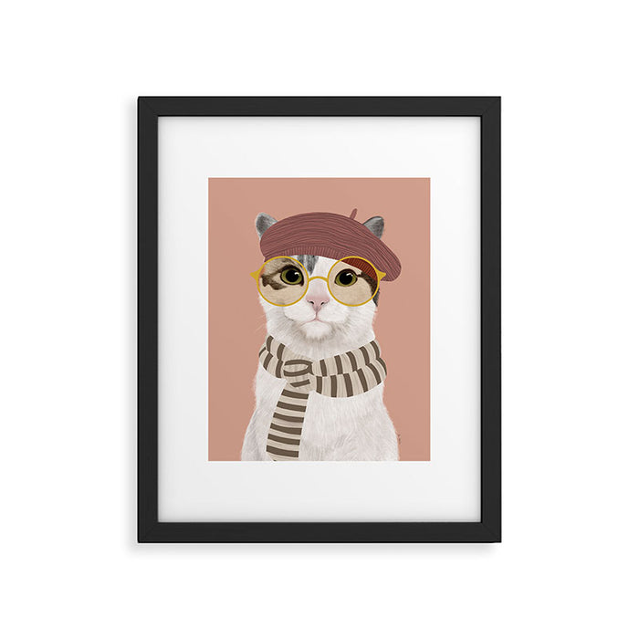 Portrait of a cat with a beret Framed Art Print Gallery Image 1
