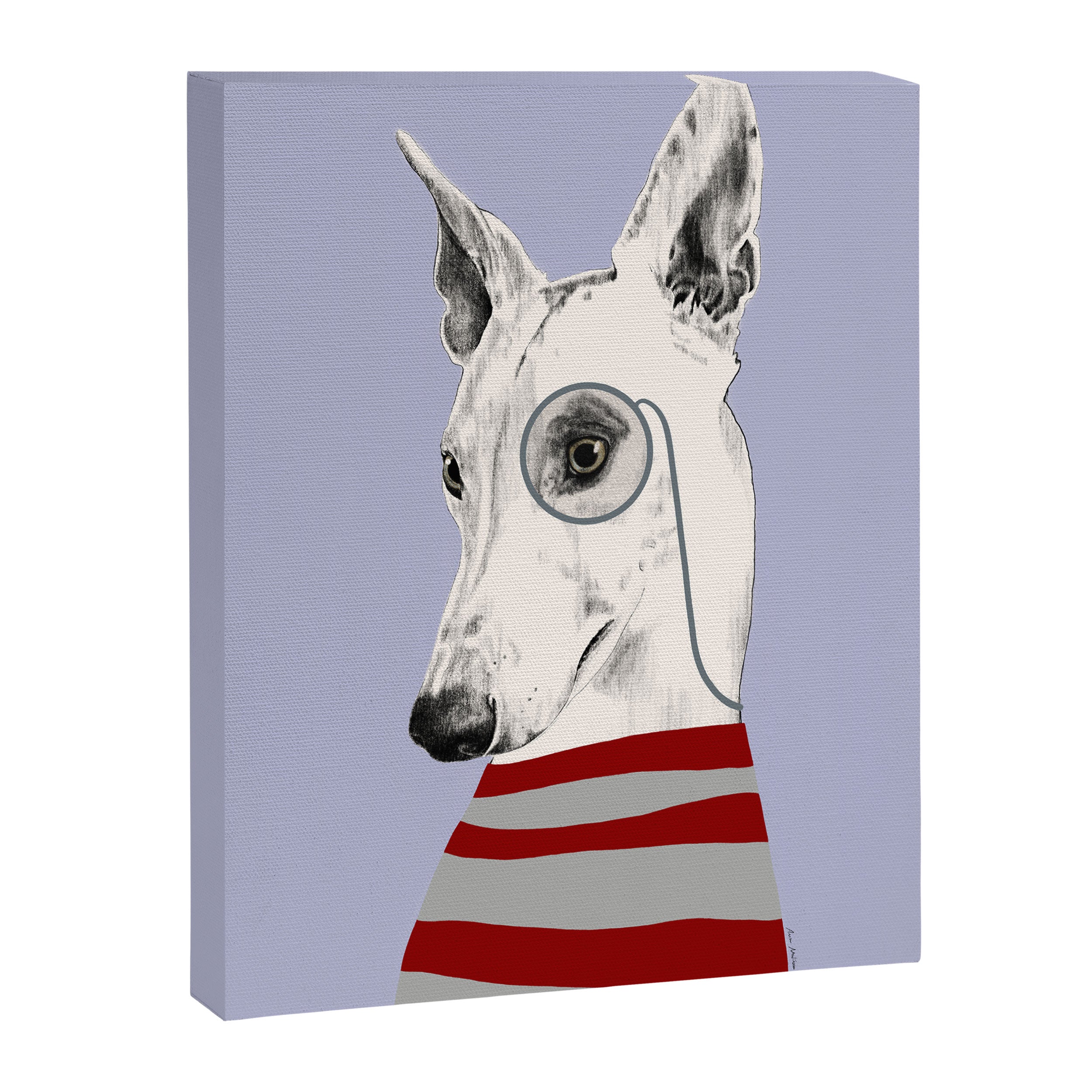 Portrait of a greyhound dog with a monocle Canvas Print Gallery Image 6