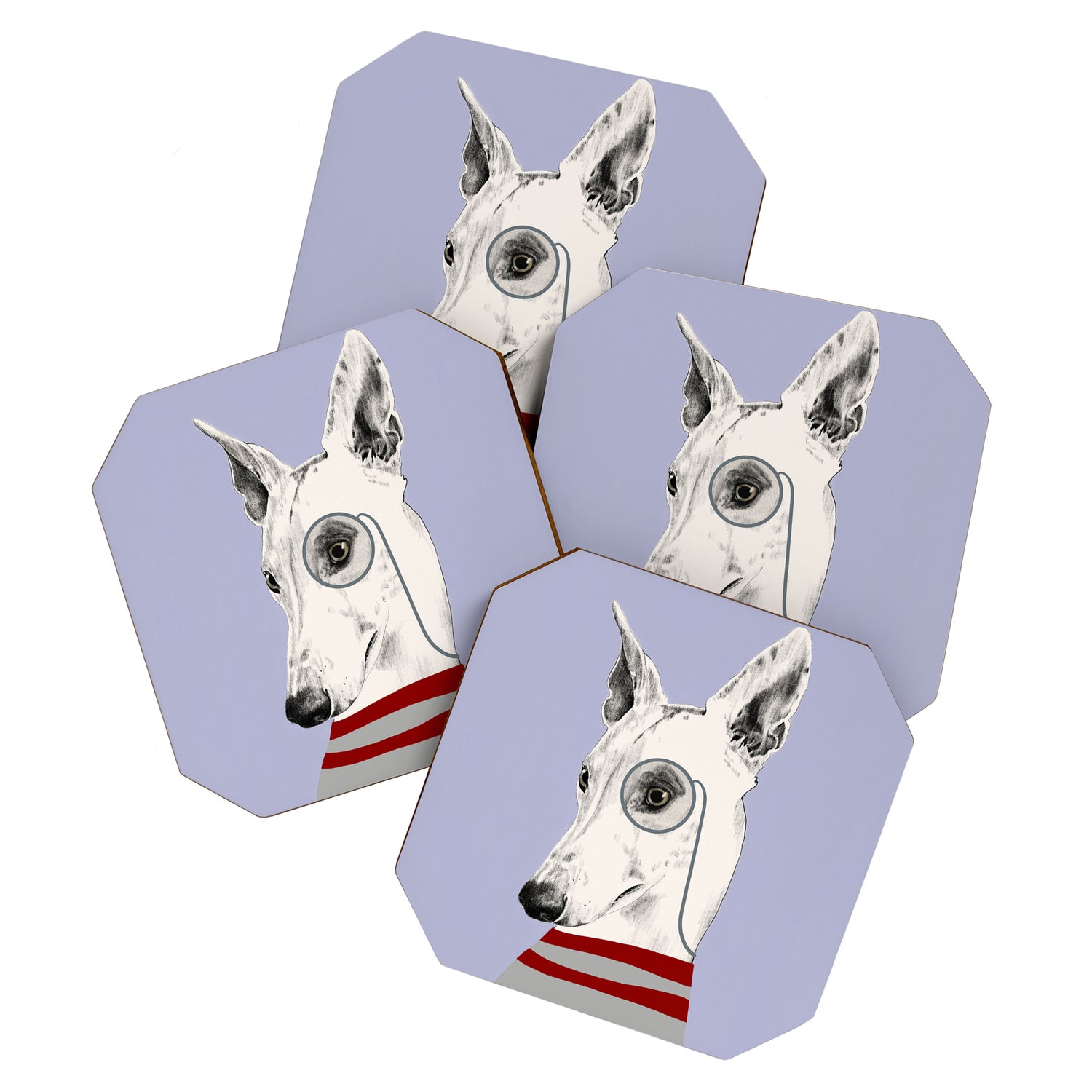 Portrait of a greyhound dog with a monocle Coaster Gallery Image 1