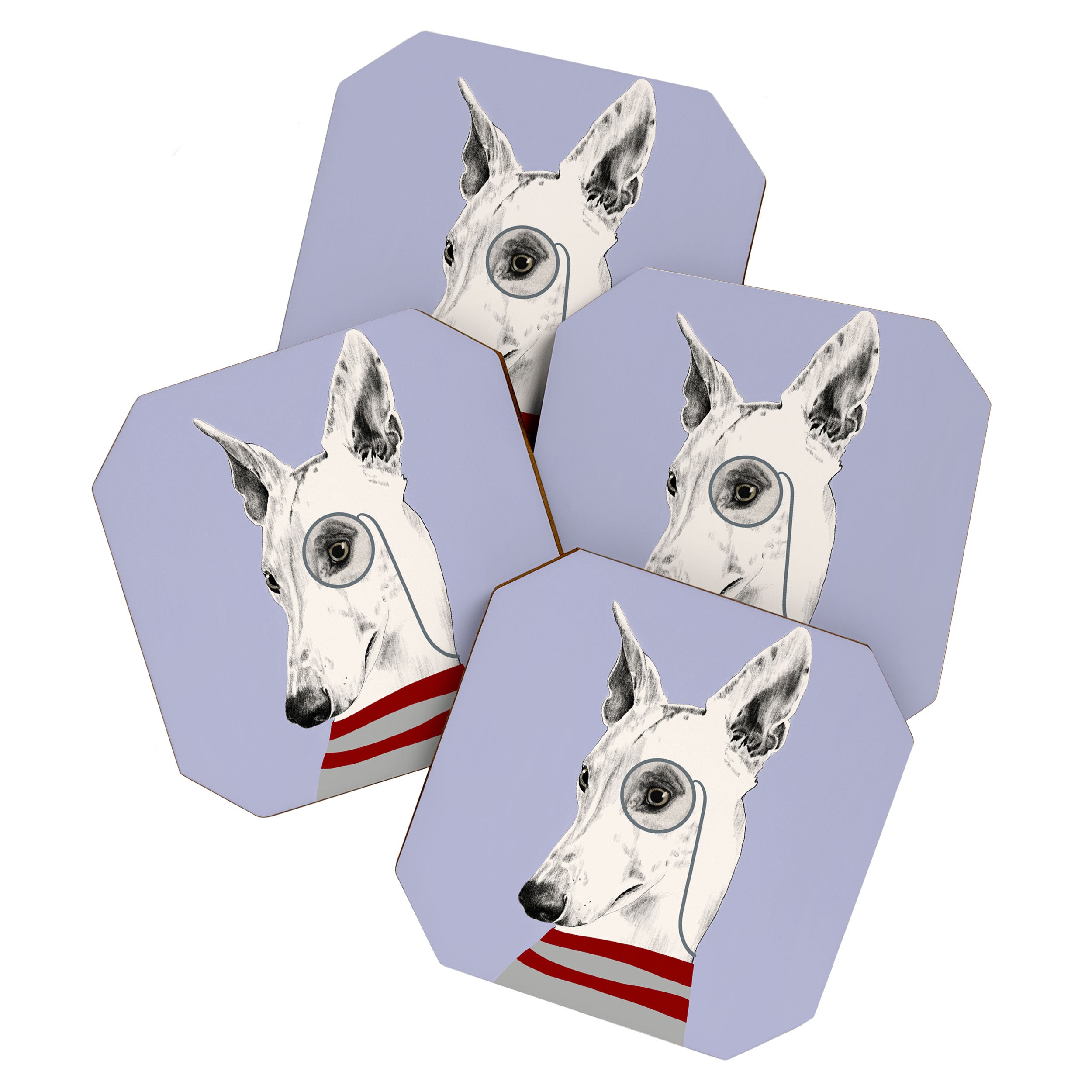 Portrait of a greyhound dog with a monocle Coaster Gallery Image 1