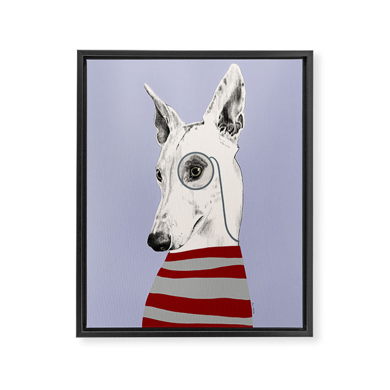 Portrait of a greyhound dog with a monocle Framed Canvas Print Gallery Image 6