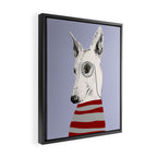 Portrait of a greyhound dog with a monocle Framed Canvas Print Gallery Image 2