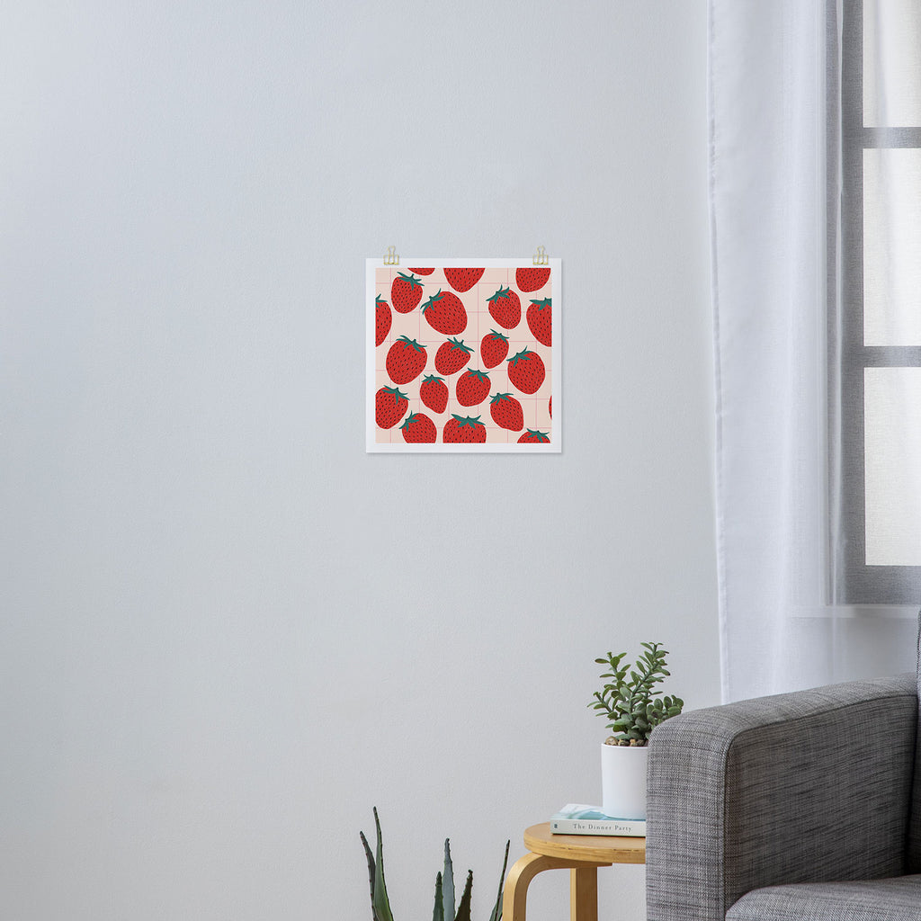 Red strawberries pattern Art Print Gallery Image 3