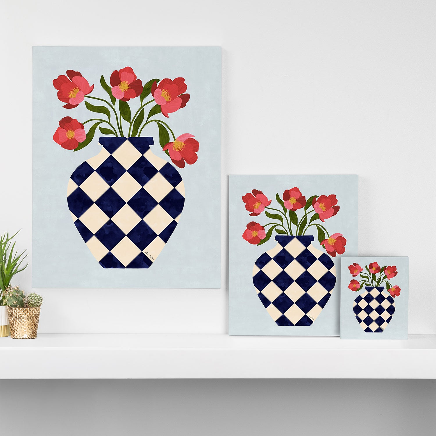 Roses and vase with diamonds Canvas Print Gallery Image 3