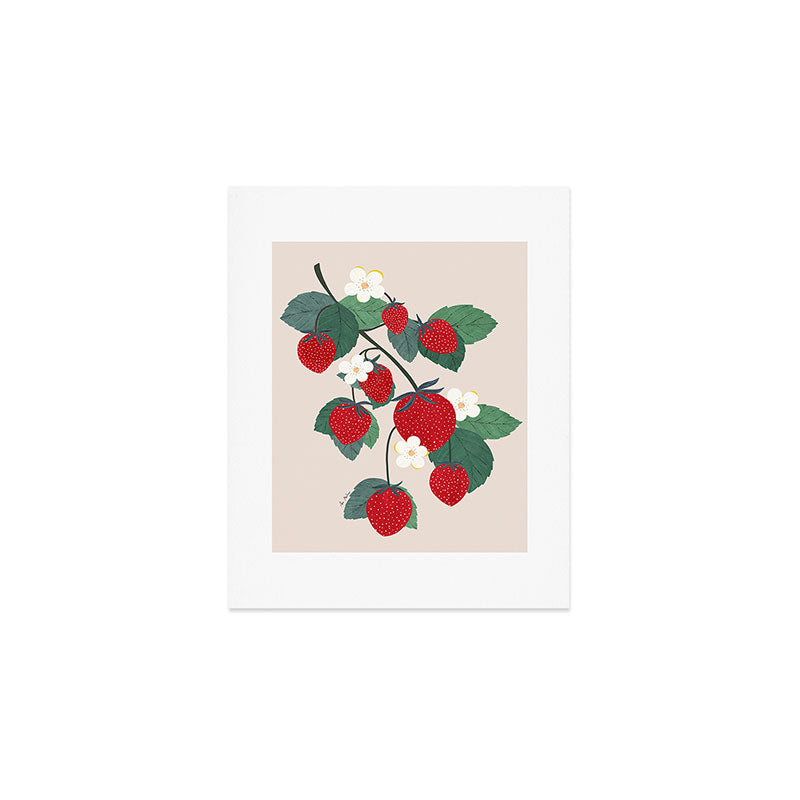 Strawberries and leaves Art Print Gallery Image 1