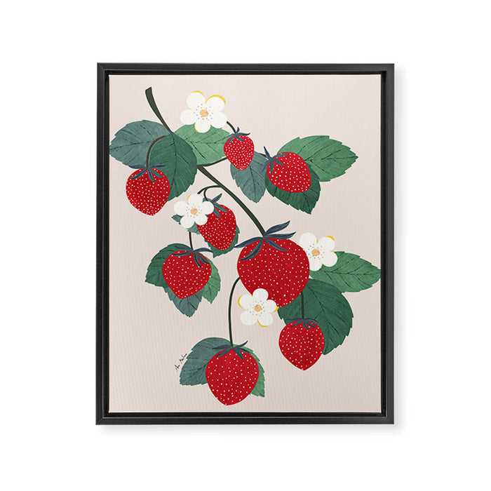 Strawberries and leaves Framed Canvas Print Gallery Image 1