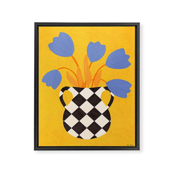 Tulips and vase of squares and diamonds Framed Canvas Print Gallery Image 1