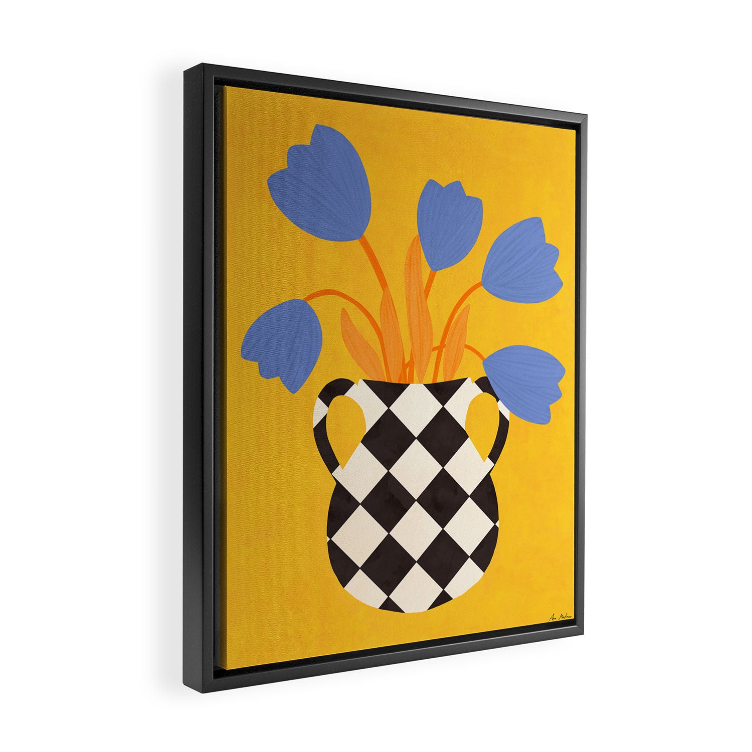 Tulips and vase of squares and diamonds Framed Canvas Print Gallery Image 2
