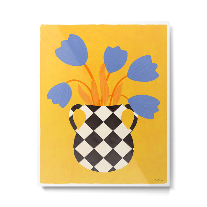 Tulips and vase of squares and diamonds Metal Print Gallery Image 1