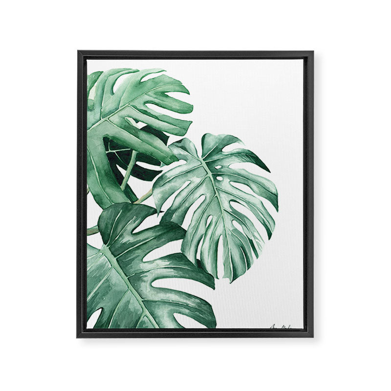 Watercolor monstera leaves Framed Canvas Print Gallery Image 6