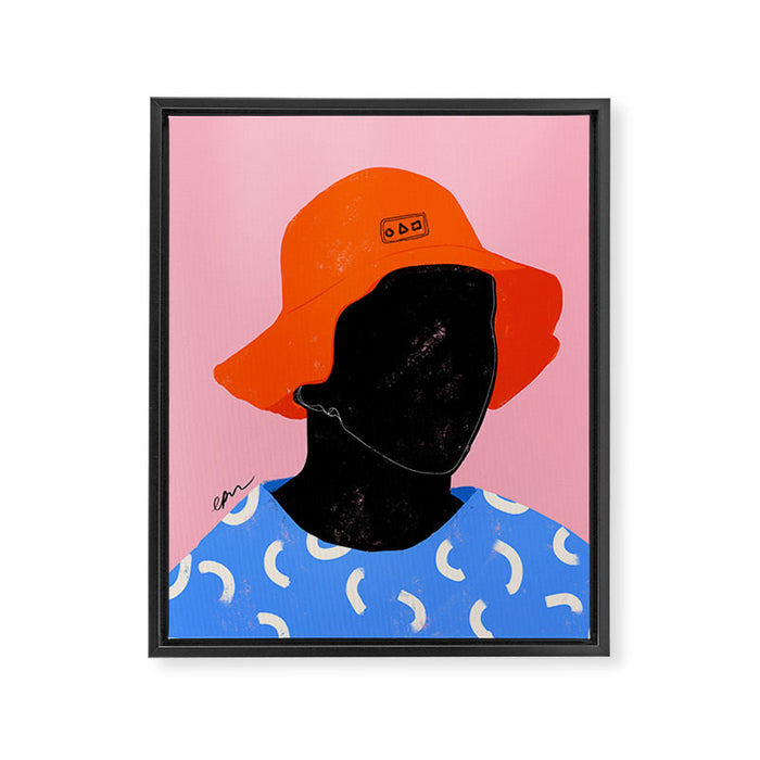 Squirt game hat in pink background and blue lines Framed Canvas Print Gallery Image 1