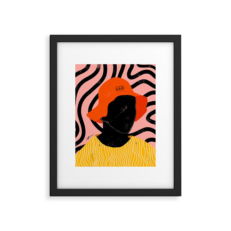 Squirt game with yellow shirt and black and pink background minimal  Framed Art Print Gallery Image 5