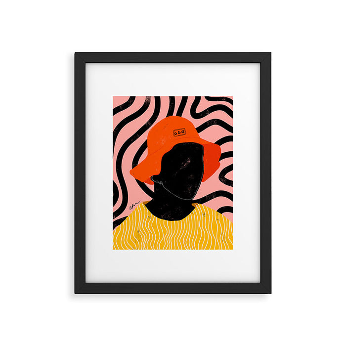 Squirt game with yellow shirt and black and pink background minimal  Framed Art Print Gallery Image 1