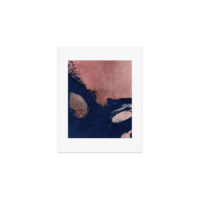 Abstract Navy Blue and Blush Pink Painting  Modern Minimal Wall Art Art Print Gallery Image 1